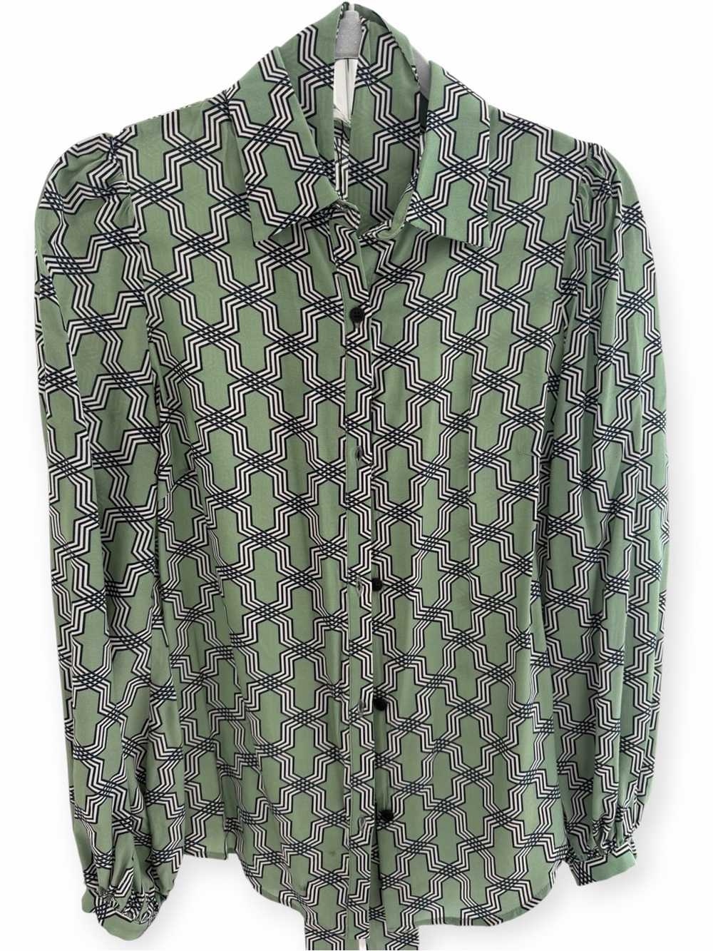 Emerson Fry Sage Green Geometric-Print Button-Down Shirt with Minimal Wear XS ✨